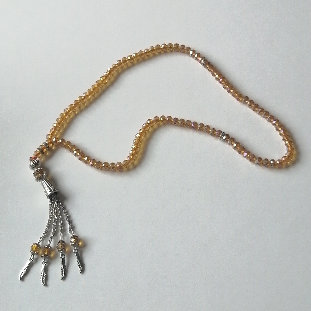 Premium Cut Crystal Prayer Beads in Amber Tones – 99 Beads